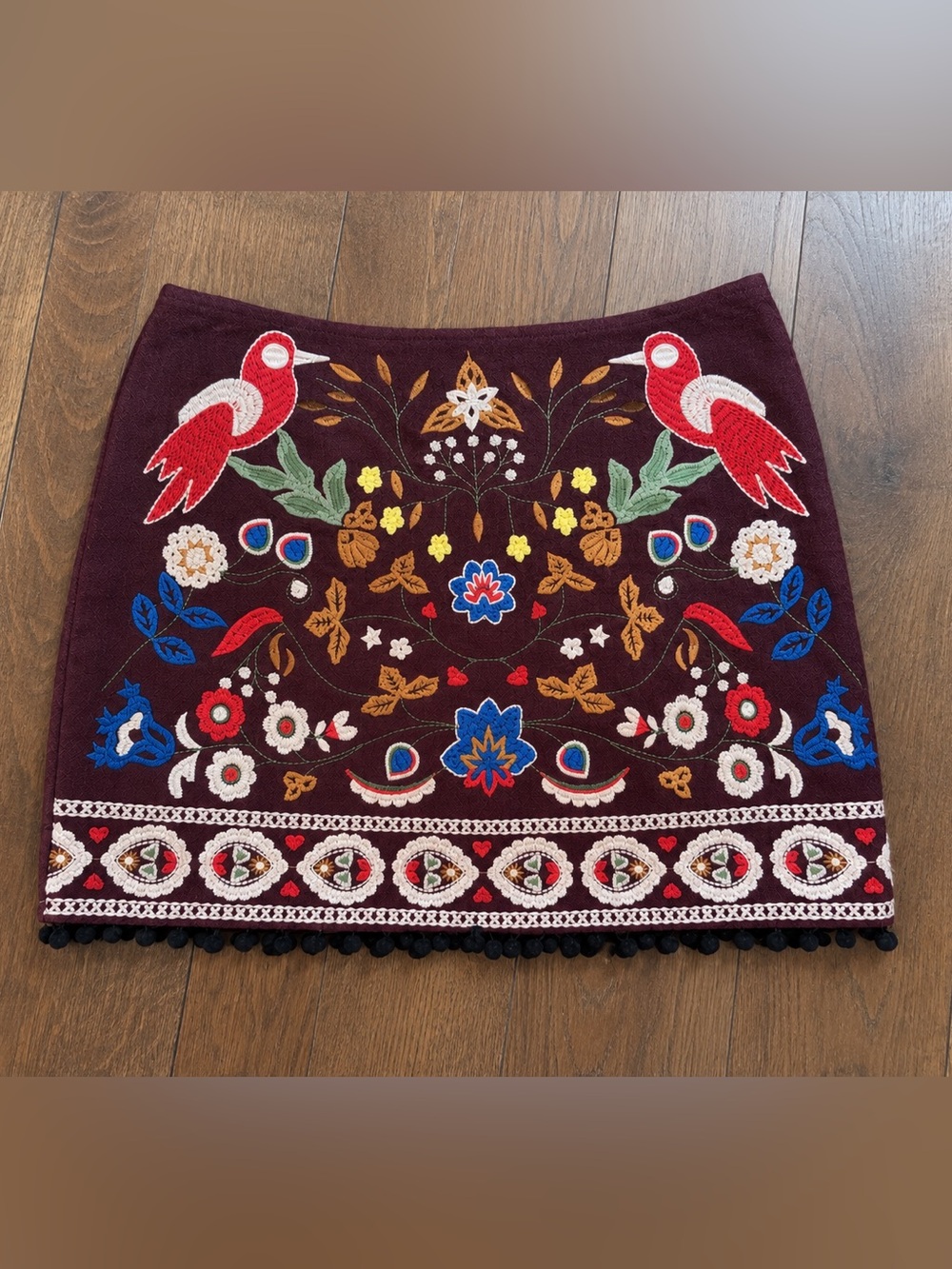 Altar’d State Burgundy Embroidered Floral Mini Skirt Medium Boho